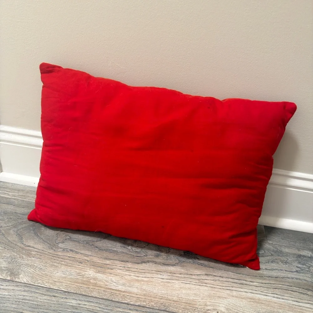 Festive Red Holiday Pillow with Wreath Design